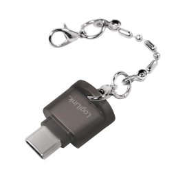Card reader Cititor carduri tip breloc, MicroSD, USB-C, Negru