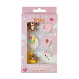Decor Zahar - Baby Girl (Nor, Luna, Ursulet, Baloane, Body, Mesaj) 3-4 cm, 6 modele, 6 buc