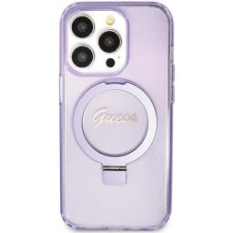 Husa Guess Ring Stand Script Glitter MagSafe case for iPhone 11 / Xr - purple