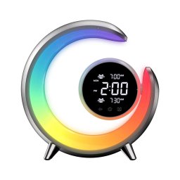 Immax 08985L-LED Lampă de birou RGBW cu ceas, LED 20W, USB 5V, argintiu