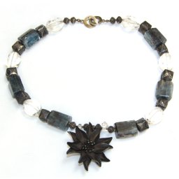 Colier kyanit Albastru - Cuart Alb - Natural Tub Fatetat 20-22 x 13-15 mm - Inchizator Argint 925 - Accessorii Metal