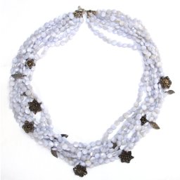 Colier Calcedonie Albastra Disc Fatetat 8x8x4 mm - 7 Straturi - Accesorii Metal