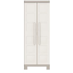Dulap garaj plastic Keter Excellence, 3 rafturi, sand/dove, 65x45x182 cm, posibilitate inchidere cu lacat