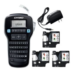 Start Kit DYMO LabelManager 160 QWERTY gata de utilizare cu adaptor de retea si 3 benzi de 12 mm negru pe alb 2142267AD
