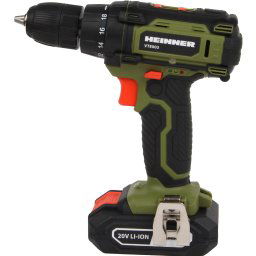 Masina de gaurit si insurubat (bormasina) pe acumulator Heinner VTE003, 20 V, 1500 RPM, 30 Nm, 18+1 trepte tensiune, acumulator, incarcator