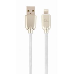CABLU alimentare si date GEMBIRD, pt. smartphone, USB 2.0 (T) la Lightning (T), 2m, premium, cablu din cauciuc, alb, conectori argintii, CC-USB2R-AMLM-2M-W