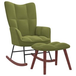Scaun balansoar cu taburet, verde deschis, catifea GartenMobel Dekor