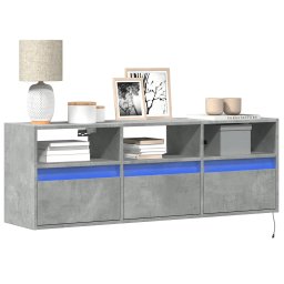 Comoda TV de perete cu lumini LED, gri beton, 130x31x45 cm GartenMobel Dekor