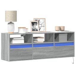 Comoda TV de perete cu lumini LED, gri sonoma, 130x31x45 cm GartenMobel Dekor