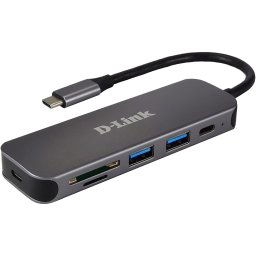 HUB extern D-LINK,porturi 2xSuperSpeed USB 3.0,1xUSB-C (Thunderbolt ) port with data sync,Dual-Slot SD/microSD Card Reader,conectare-USB Type C,cablu 10cm,met, arg