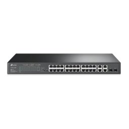 Switch SWITCH SMART TP-Link 24 PORTURI POE+ 10/100M + 4 PORTURI 10/100/1000M, 2 sloturi Gigabit SFP , TP-LINK "SL2428P" (timbru verde 2 lei)