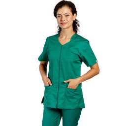 Halat medical verde, cambrat, cu fermoar si trei buzunare aplicate