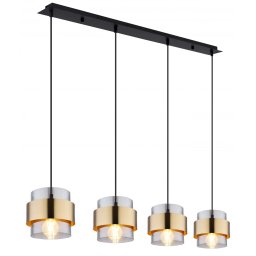 Suspensie Milley 15560-4H, 4xE27, metal negru, alamă, sticlă fumurie