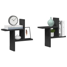 Rafturi de perete, 2 buc., negru, 38x12x38 cm, lemn prelucrat GartenMobel Dekor