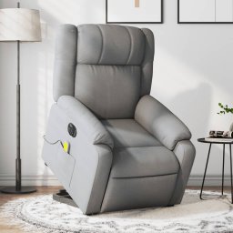 Fotoliu electric masaj rabatabil cu ridicare, gri închis textil GartenMobel Dekor
