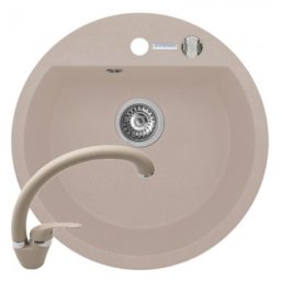 Set chiuveta granit MIDO 1B Ø51 & baterie OSSIA - Beige 070087701OSA