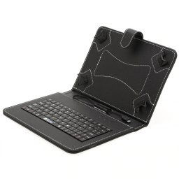 Husa piele ecologica pentru tablete 10 inch cu tastatura micro USB, culoare negru