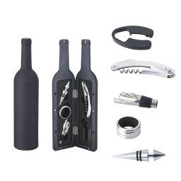 Set cadou accesorii si desfacator pentru vin in cutie de lemn