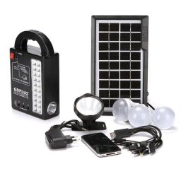 Kit panou solar pentru camping si drumetii GDPlus GD-8215 cu lanterna frontala si 3 becuri