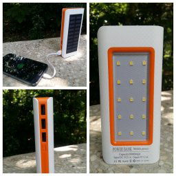Baterie externa solara 20000 mAh Power Bank cu acumulator si 3 porturi USB tip C