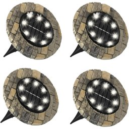 Set 4 lampi solare cu aspect de piatra cu 8 LED-uri si senzor de lumina
