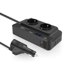 Invertor de Tensiune de la Priza Auto iSEN 8300-2, 24V la Priza EU Dubla 230V, Putere 200W, 2 x Porturi USB, 5.4A, Suport PD, Afisaj Digital