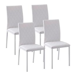 Set 4 scaune bucatarie/living, Ethel, piele ecologica alba, picioare metal alb, 41x50x91 cm