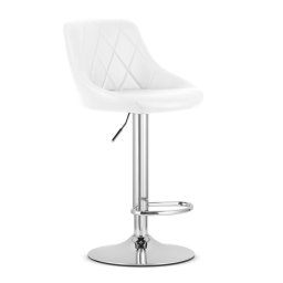 Scaun de bucatarie/bar, Artool, Kast, rotativ, piele ecologica alba, picior metal argintiu, 45.5x48.5x85-105 cm