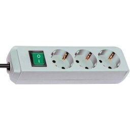 Prelungitor Eco-Line, cu intrerupator iluminat, 3 prize, cablu H05VV-F 3G1.5, 1.5 m, Alb