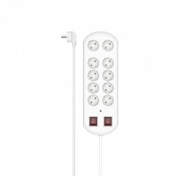 Prelungitor Power Strip, 10-Way, Overvoltage Protection, Two Switches, 2 m, white
