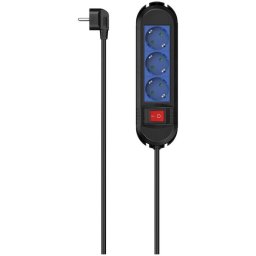 Prelungitor Power Strip, 3-Way, Switch, Wall Mounting, 1.5 m, black/blue
