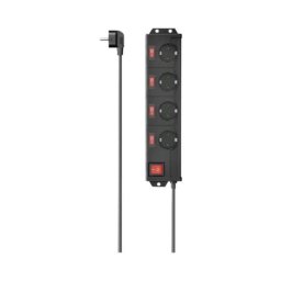 Prelungitor Power Strip, 4-Way, 90°, Individually Switchable, Wall Mounting, 1.4 m, blk