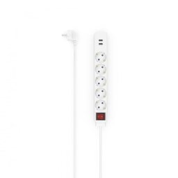 Prelungitor Power Strip, 5-Way, USB-A 17 W, Switch, 1.4 m, white