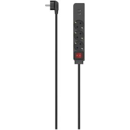 Prelungitor Power Strip, 3-Way, USB-A 17 W, Switch, 1.4 m, black