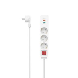 Prelungitor Power Strip, 3-Way, USB-C/A 18 W, PD/QC™, Switch, Flat Plug, 1.4 m, wht