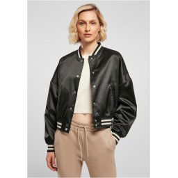 Women's short oversized satin College jacket black