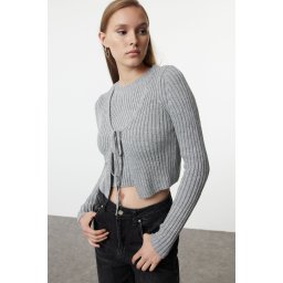 Trendyol Gray Crop Blouse-Cardigan Set Knitwear Cardigan