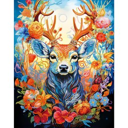 Set goblen cu diamante, cu sasiu, Cerb floral, 40x50 cm