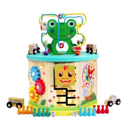 Cub interactiv 9 in 1 Montessori, Broscuta din lemn