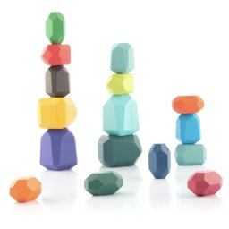 Joc Montessori Pietre colorate cu fatete pentru construit, din lemn, 16 piese