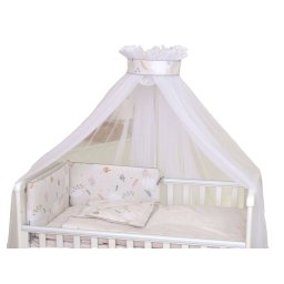 Baldachin din tul pentru patut bebe Airy Beige, 160 x 600 cm, suport prindere inclus