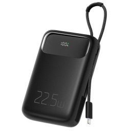 Baterie externa MC-3253, Display, 10000 mAh, 22.5W, USB/USB-C, Cablu Lightning atasat, Negru