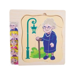 Puzzle in 5 straturi, Etapele vietii de la fetita la bunica, din lemn