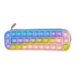 Penar cu fermoar Pop It In Inimioare Light Rainbow pentru scoala, gradinita, Fidget Toy