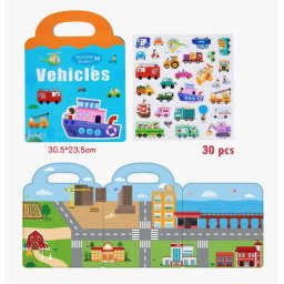 Carte magnetica cu 30 stickere reutilizabile, Vehicule in Oras
