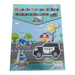 Carte magnetica cu activitati educative, cu piese puzzle si tablita de scris magnetica, cu marker, Vehicule