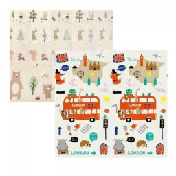 Covor pliabil termoizolant, cu 2 fete, London City si animalele din padure, 200x150 cm