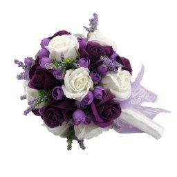 Buchet mireasa/nasa cu flori de sapun, alb si mov - ILIF408027