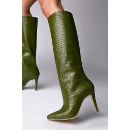 Cizme Enchanted Emerald Charm cu toc inalt, piele naturala de culoare verde