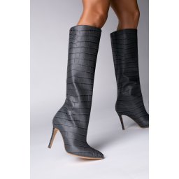 Cizme Ashen Charm cu toc inalt, piele naturala de culoare gri